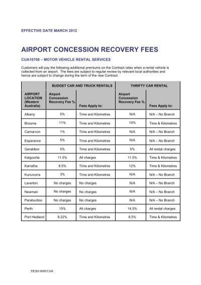 Optional items such as LDW and other surcharges may apply and are extra. . Concession recovery fee budget